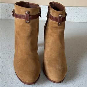 Tory Burch Tan Suede Ankle Boots with Brown Accents